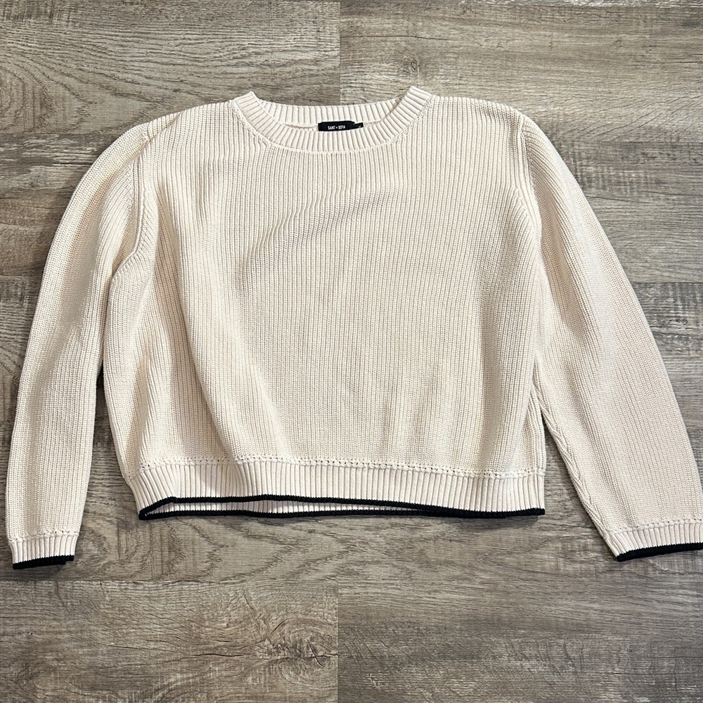 Saint + Sofia Women's XL Cream Crew Neck  Cable Knit Sweater 100% Organic Cotton